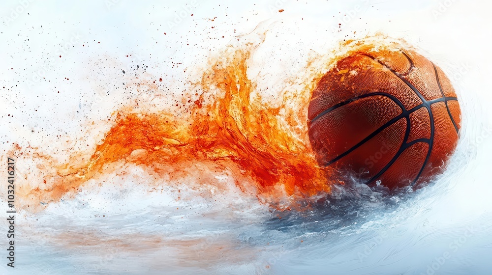 basketball soaring into the net vibrant energy captured midair against a stark white backdrop emphasizing motion and excitement basketball soaring into the net vibrant energy captured midair against a stark white backdrop emphasizing motion and excitement