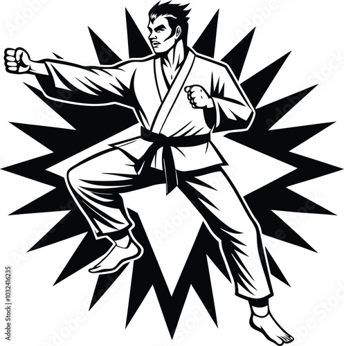 taekwondo silhouette line art design illustration for colouring pages 