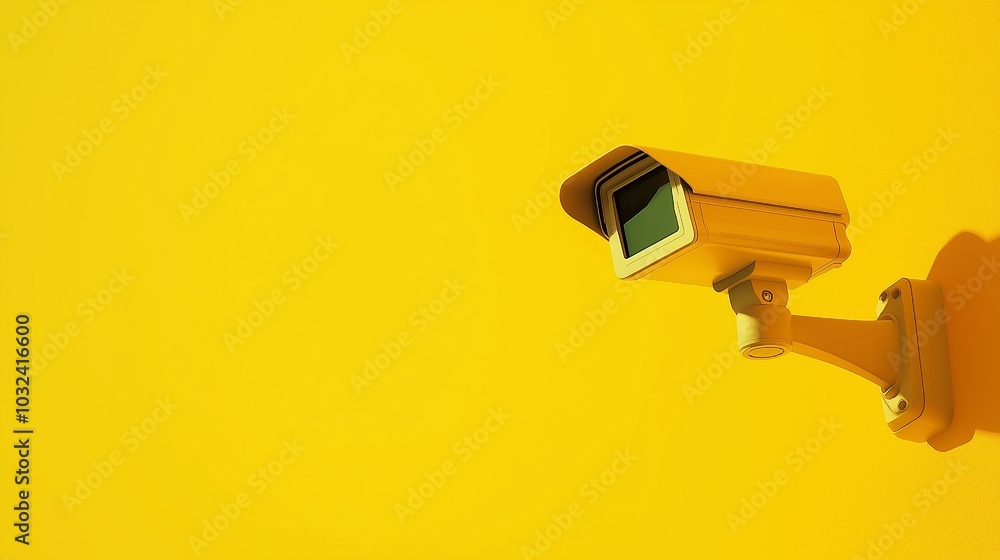 AI security and control, surveillance camera monitoring against a yellow backdrop AI security and control, surveillance camera monitoring against a yellow backdrop