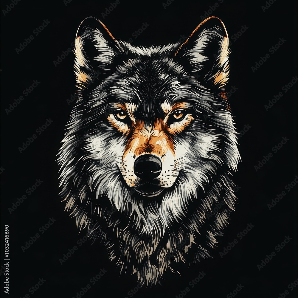 Fototapeta premium Wolf portrait on black background.