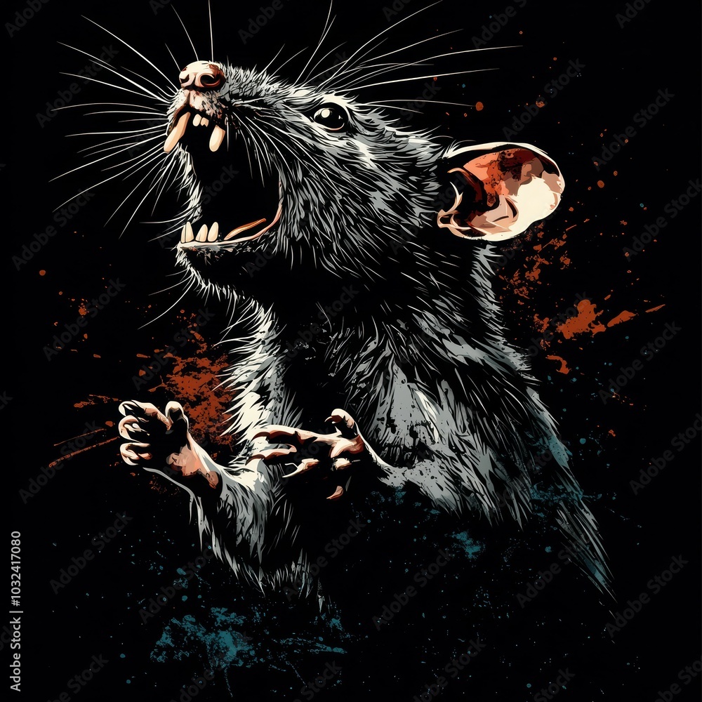 Wild rat with aggressive expression. Wild rat with aggressive expression.