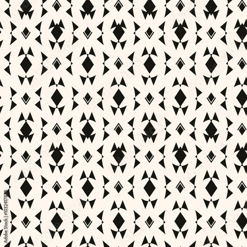 Simple minimalist geometric seamless pattern. Abstract monochrome minimal background with small floral shapes. Subtle repeat design for decor, print.