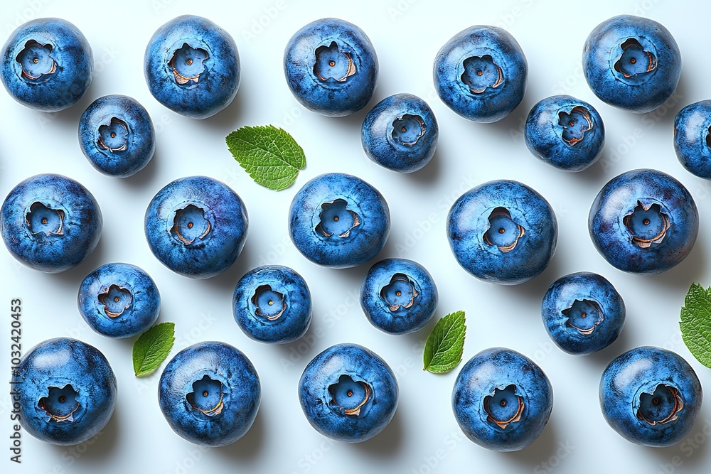 Fresh blueberries arranged in a pattern on a white background. Fresh blueberries arranged in a pattern on a white background.