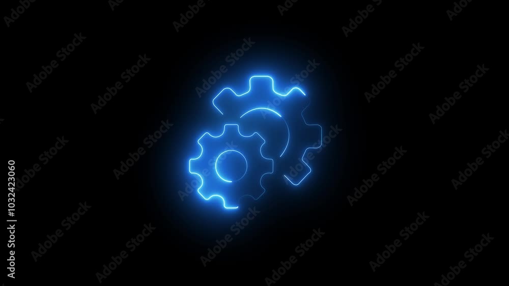glowing Setting blue color icon neon glowing loop animation isolated on black background. glowing Setting blue color icon neon glowing loop animation isolated on black background.