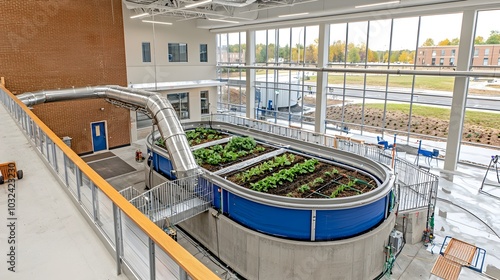 Innovative aquaponic system growing a variety of fresh vegetables and fish in a sustainable closed loop environment photo