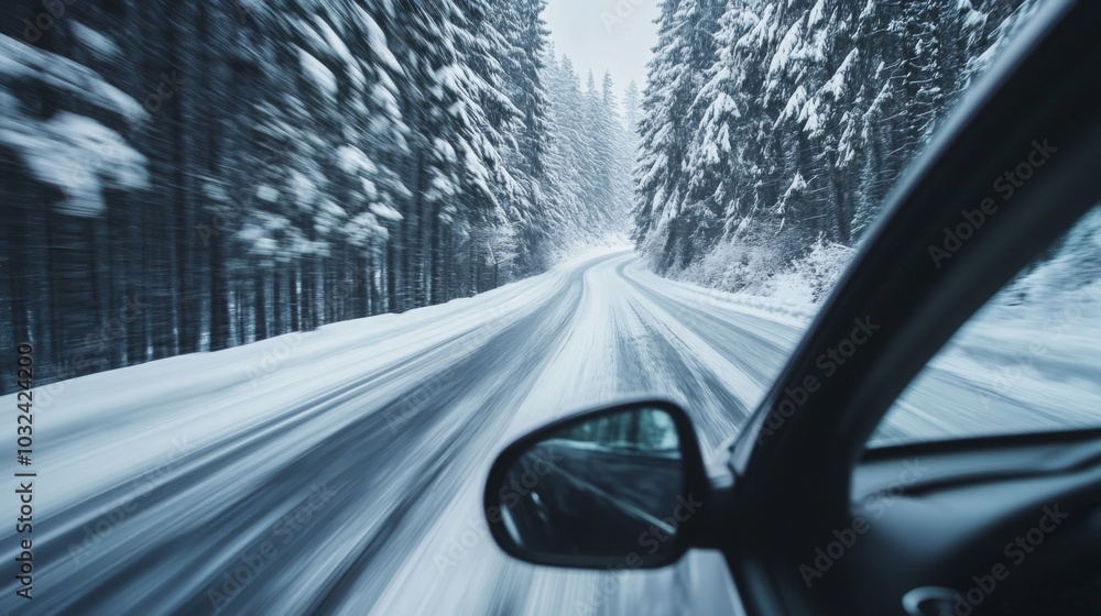 A vehicle navigates a winding road blanketed in fresh snow, with dense evergreen trees lining both sides, highlighting the quiet beauty of winter in a remote area. A vehicle navigates a winding road blanketed in fresh snow, with dense evergreen trees lining both sides, highlighting the quiet beauty of winter in a remote area.
