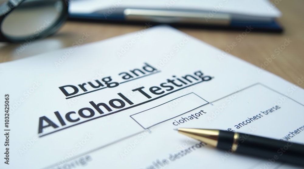 Drug and alcohol testing consent form on office table Drug and alcohol testing consent form on office table