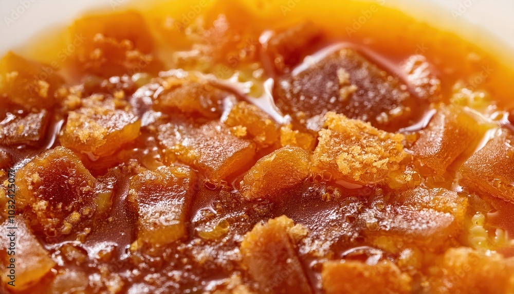 Macro Shot of Luscious Caramel Glaze with Crystallized Candied Orange Zest, Showcasing a Textured, Glossy Finish. Premium Dessert Toppings, Pastry Decorations Gourmet Confectionery Presentations Macro Shot of Luscious Caramel Glaze with Crystallized Candied Orange Zest, Showcasing a Textured, Glossy Finish. Premium Dessert Toppings, Pastry Decorations Gourmet Confectionery Presentations