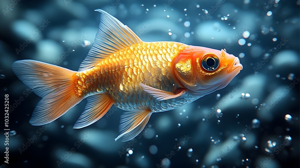 Vibrant Goldfish Swimming in a Luxurious Aquarium with Glittering Bubbles Vibrant Goldfish Swimming in a Luxurious Aquarium with Glittering Bubbles