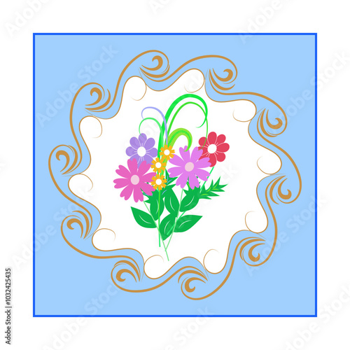 Wallpaper Mural Flowers in a wavy frame in a square Torontodigital.ca