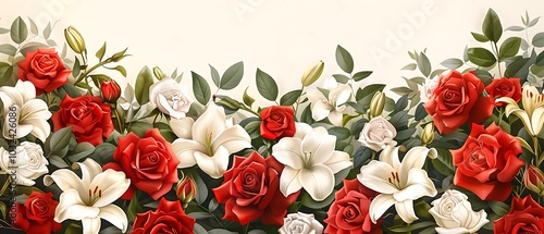 Elegant Watercolor Floral Arrangement with Roses and Lilies