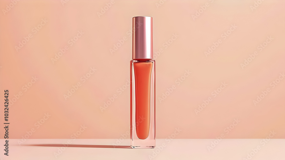 Pink Lip Gloss Bottle On A Pink Background. Pink Lip Gloss Bottle On A Pink Background.