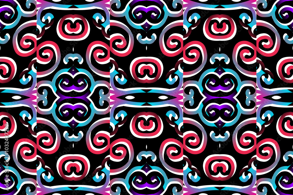 Fototapeta premium colourful gradient line art pattern of indonesian culture traditional tenun batik ethnic dayak ornament for wallpaper ads background
