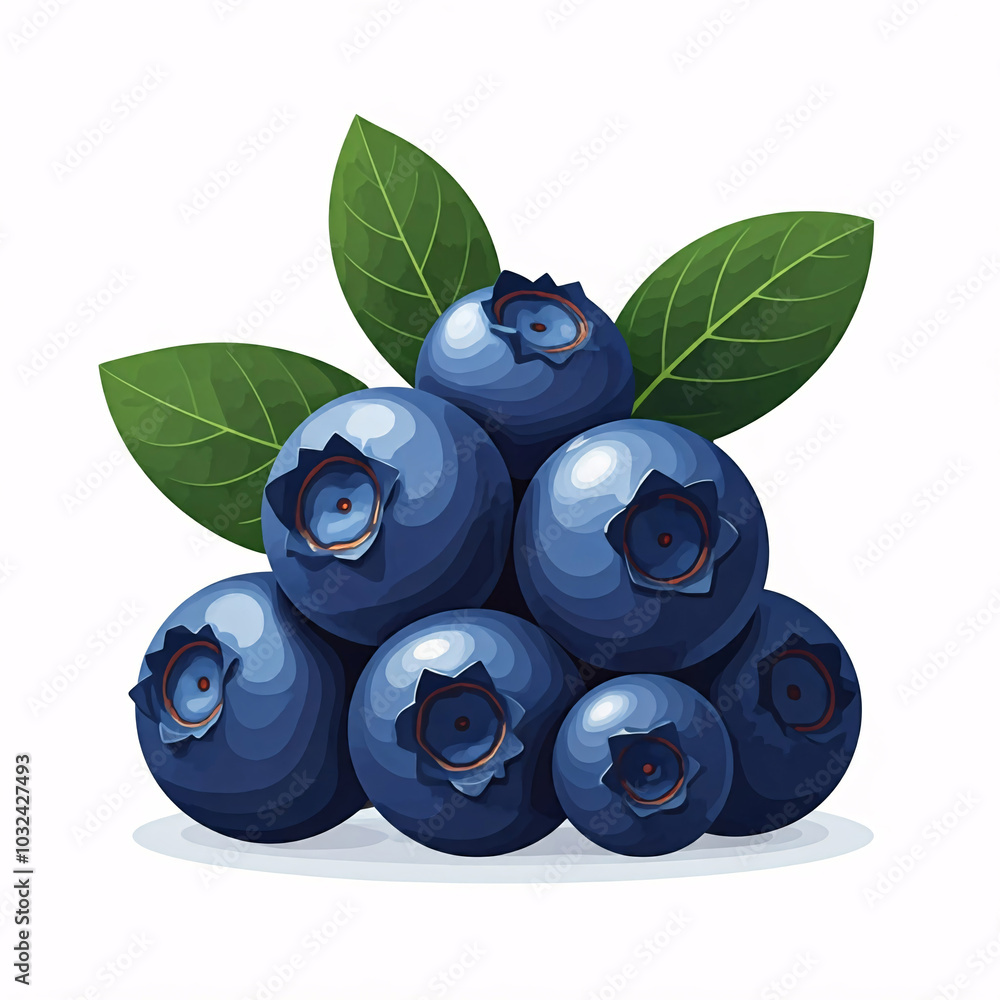 fresh blueberries with green leaves on white background illustrative graphic design fresh blueberries with green leaves on white background illustrative graphic design