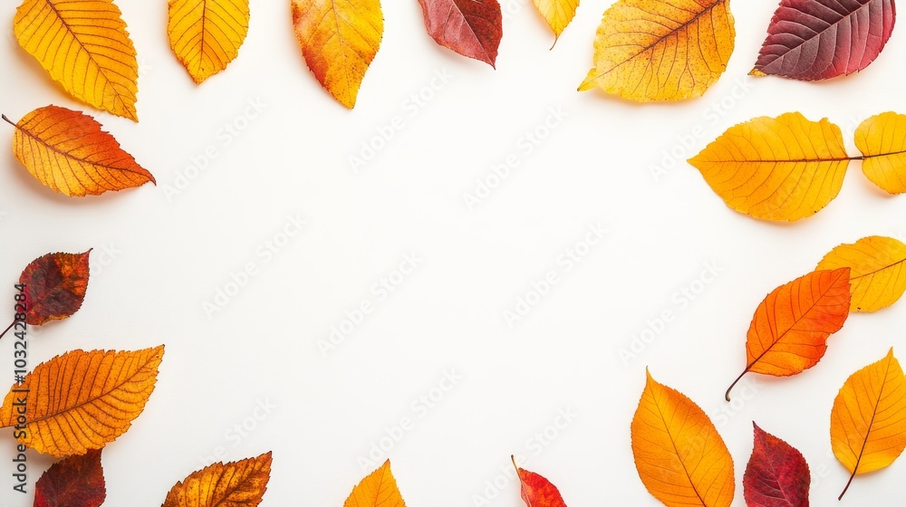 Fototapeta premium Minimalistic arrangement of autumn leaves on a white background