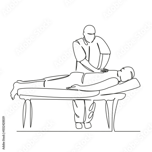 One continuous single drawing line art flat doodle hand, people, man, osteopath, giving, relaxation, spa, touching, woman, adult. Isolated image hand draw contour on a white background