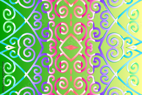  colourful gradient line art pattern of indonesian culture traditional tenun batik ethnic dayak ornament for wallpaper ads background photo