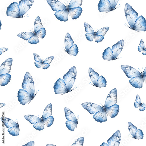 Wallpaper Mural Seamless pattern with watercolor blue butterfly Torontodigital.ca