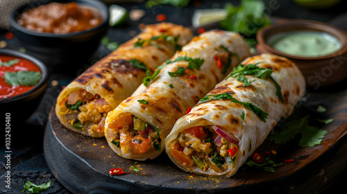 Spicy kathi rolls with a side of tamarind chutney