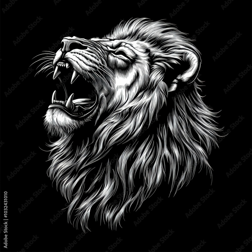 Lion roaring in majestic posture Lion roaring in majestic posture