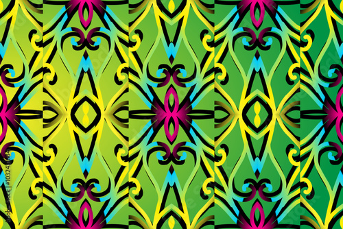  colourful gradient line art pattern of indonesian culture traditional tenun batik ethnic dayak ornament for wallpaper ads background photo