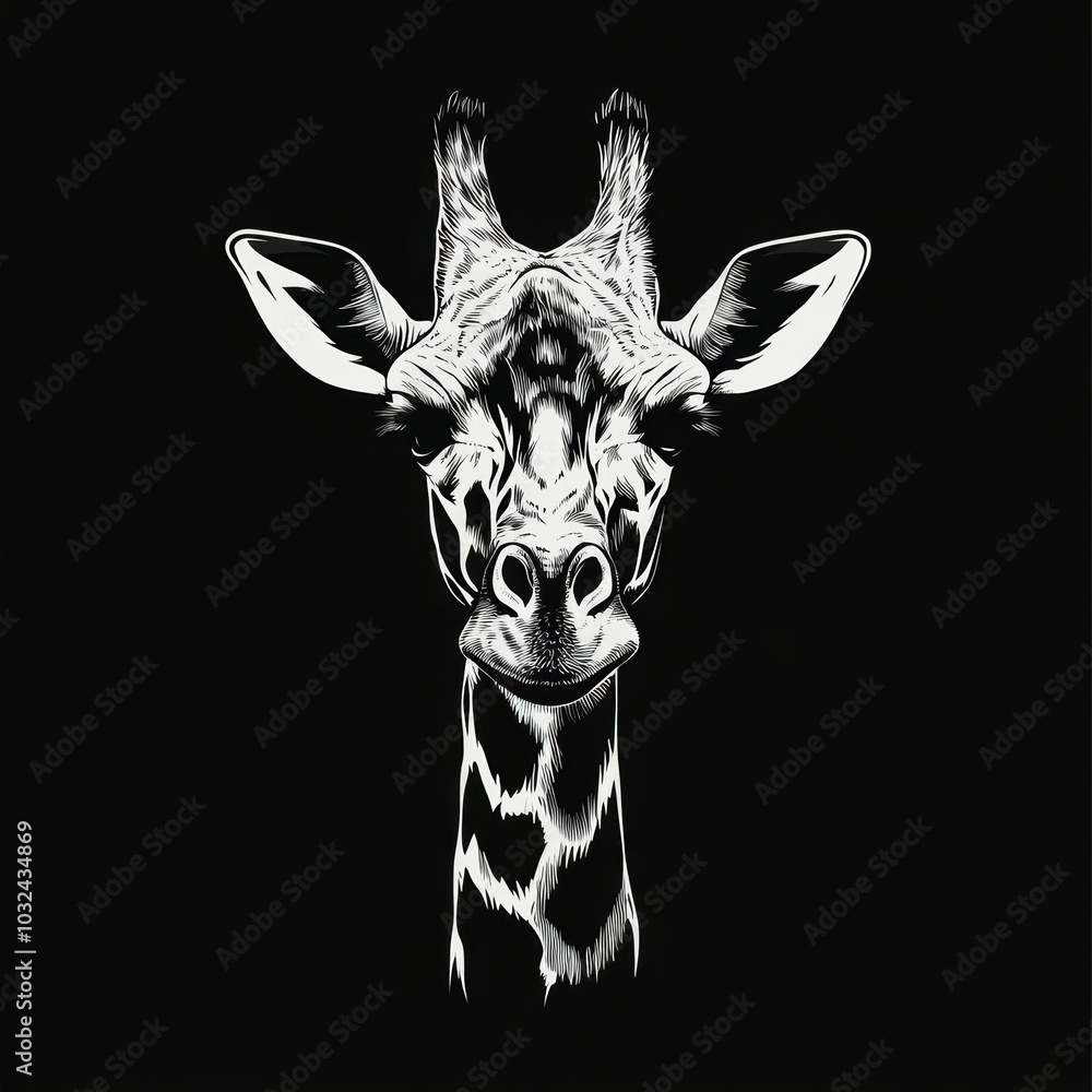 Obraz premium Giraffe head illustration, black background