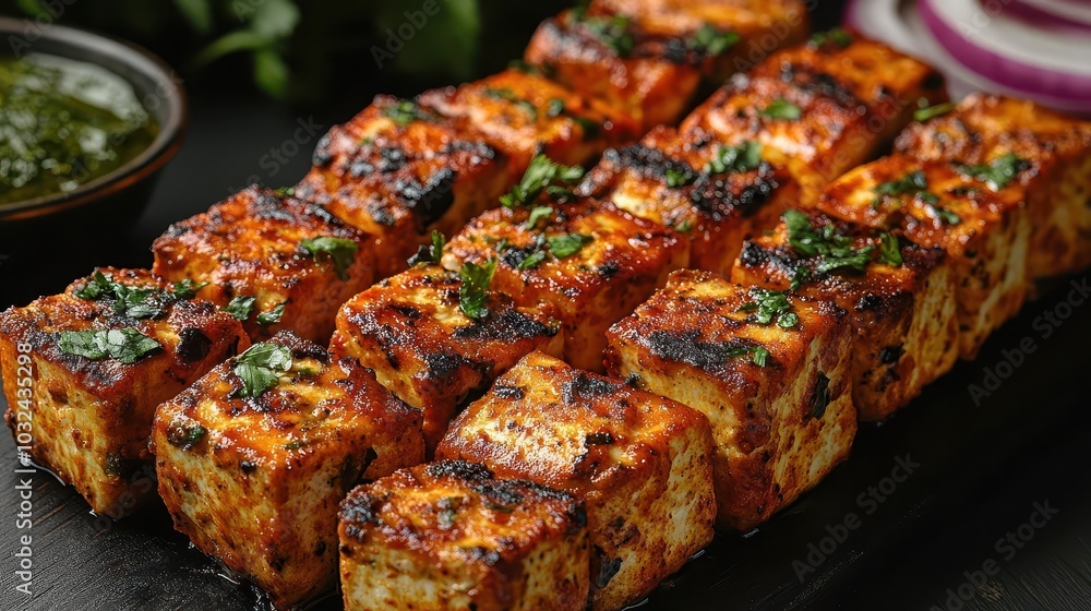 custom made wallpaper toronto digitaldelicious paneer tikka a popular indian street food beautifully plated and isolated on a white background showcasing vibrant colors and spices evoking the rich culinary traditions of india