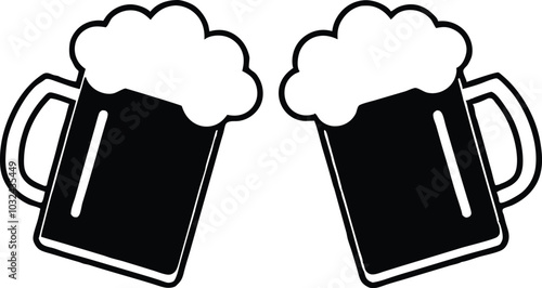 
Two Clinking Beer Mugs With Foam Silhouette Vector, Beer mug silhouette
