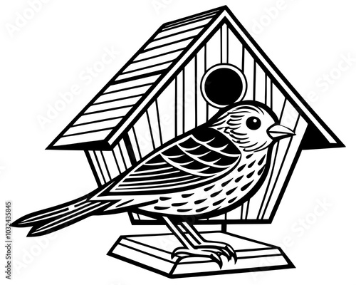 bird house silhouette vector illustration,Wooden bird house line art silhouette