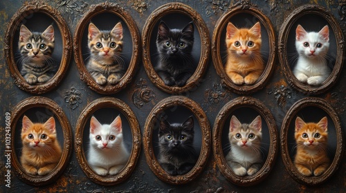 Many cats that are sitting in a picture frame