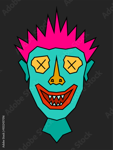 Lowbrow art character. Flat illustration. Spike hair.