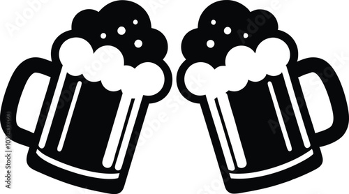 
Two Clinking Beer Mugs With Foam Silhouette Vector, Beer mug silhouette
