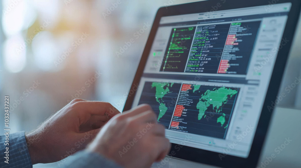 Real time data monitoring on tablet with global map display Real time data monitoring on tablet with global map display
