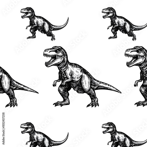 Tyrannosaurus Rex Dinosaur Seamless Pattern