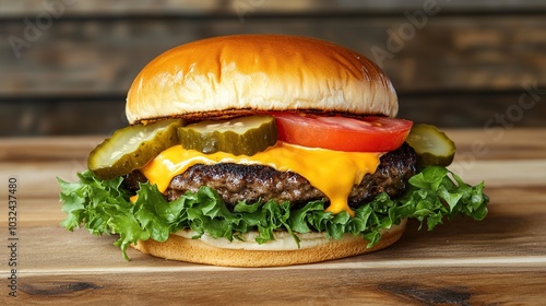 Juicy cheeseburger with fresh toppings on a bun.