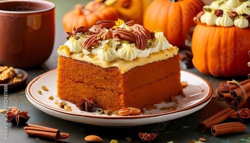 Pumpkin Spice Cake With Pecan Topping