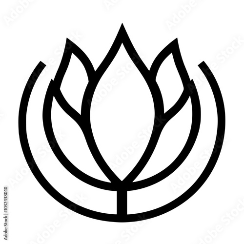 Abstract lotus flower icon, black silhouette, zen symbol