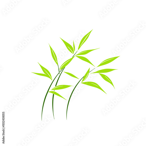 Bamboo stem and leaves line icon in light green, gentle Asian-inspired nature symbol