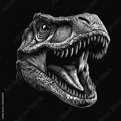 Dinosaur head illustration, black background