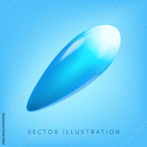 Vector 3d blue comet icon. Realistic render of shiny burning meteor or shooting star with trail flies on blue space. Cute plastic cartoon neon comet illustration.
