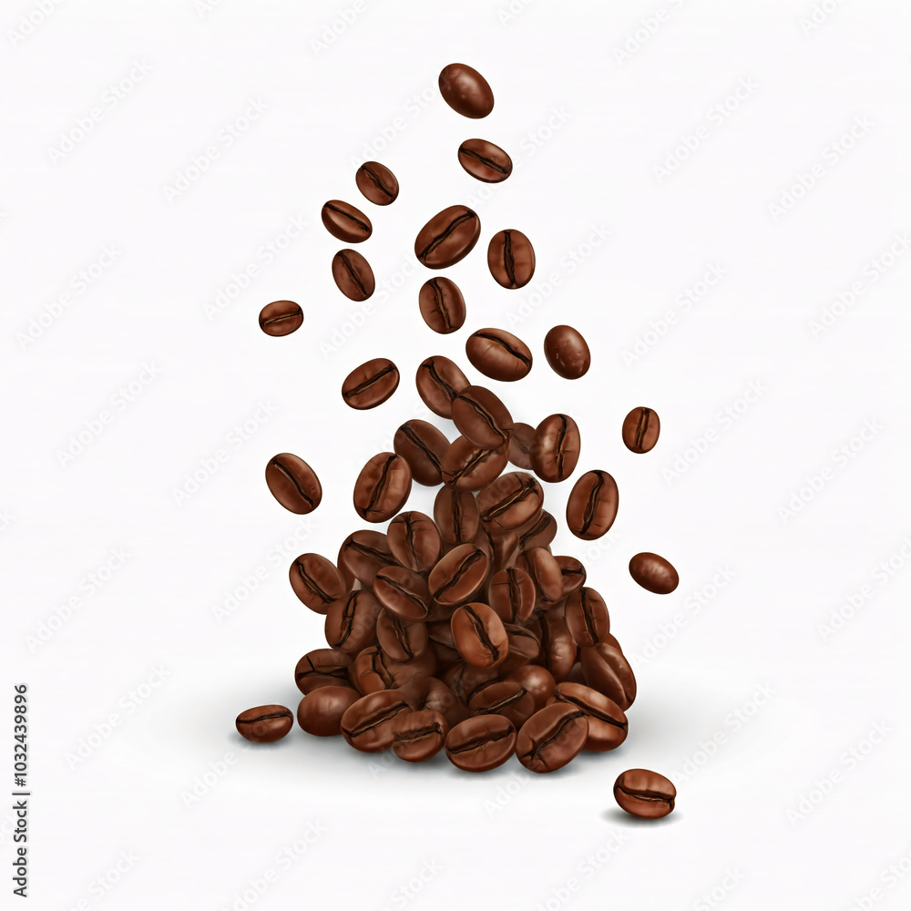 Obraz premium realistic roasted coffee beans falling on white background