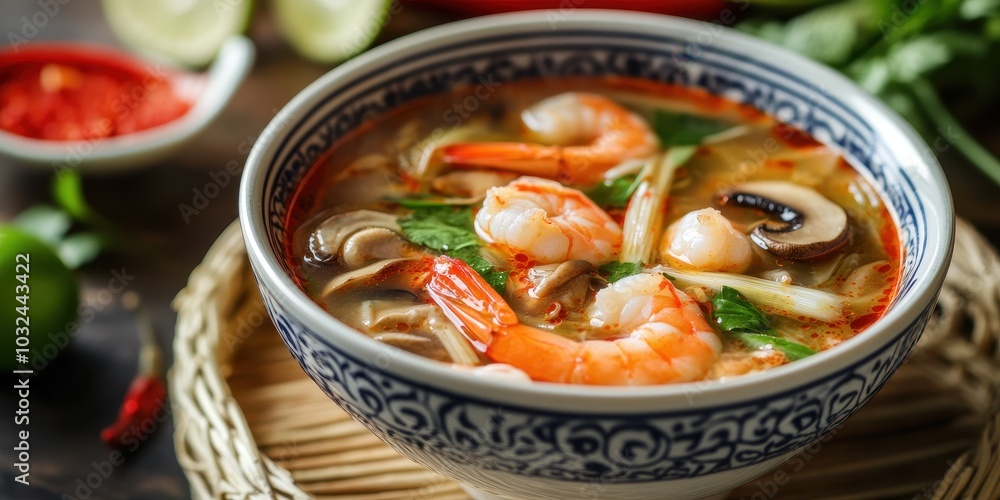 Steaming Bowl of Delicious Tom Yum Soup Steaming Bowl of Delicious Tom Yum Soup