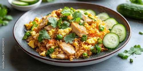 Deliciously Plated Khao Pad with Fresh Vegetables photo