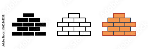 Brick vector flat icons featuring isolated brick and construction blocks. Simple and clean design, perfect for construction-related projects, architecture, and building concepts