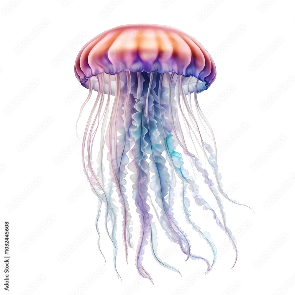 tranquil jellyfish in delicate detail on a plain white background tranquil jellyfish in delicate detail on a plain white background