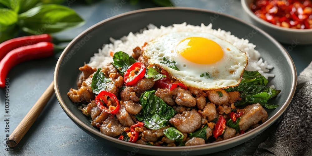Crispy Pork with Fried Egg and Thai Herbs Crispy Pork with Fried Egg and Thai Herbs