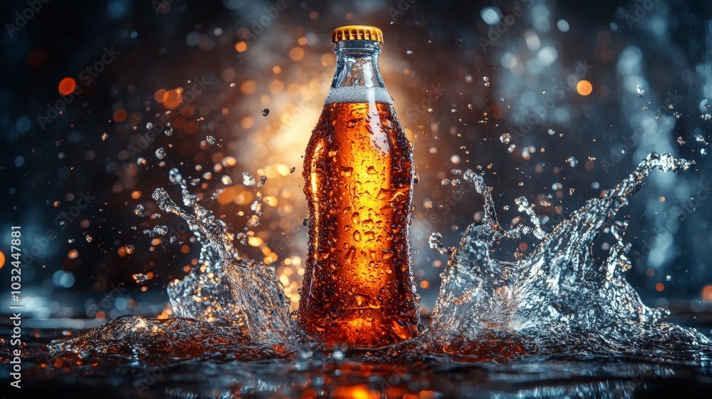 Sparkling Beverage in Action with Water Splash Sparkling Beverage in Action with Water Splash