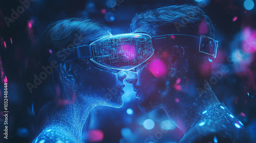 Wallpaper Mural digital love concept online dating  app 3d rendered couple man and woman with virtual reality headset green screen chroma key monitor long distance relationship web futuristic future relationships Torontodigital.ca