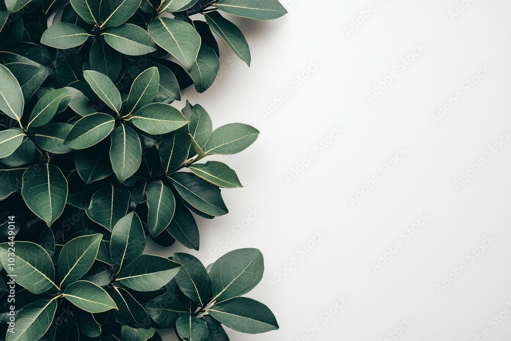 Lush Green Leaves Bordering White Background Lush Green Leaves Bordering White Background