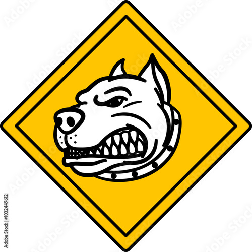 Yellow Sign Beware of Dog. Vector Icon. Humorous Warning Sign, Sticker. Dog Angrily Growls. Animal in the House